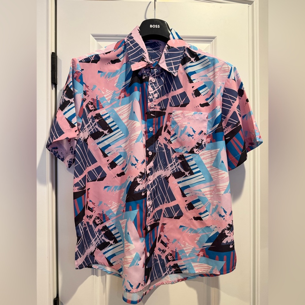 Abstract Pink and Blue Men's Shirt
